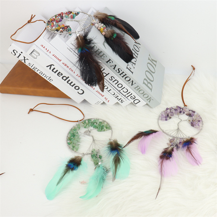 Hand wound crystal gravel dream catcher