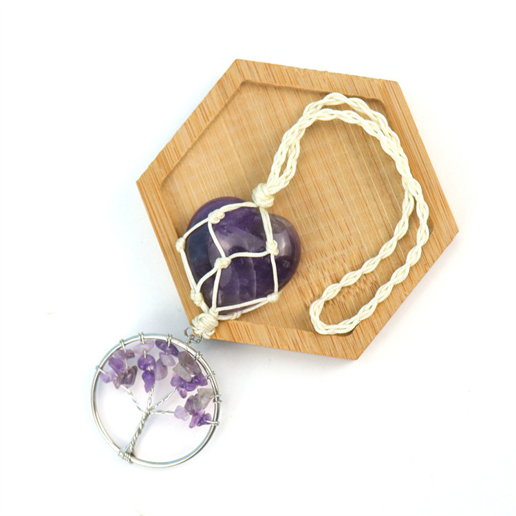 Natural crystal heart-shaped woven pendant
