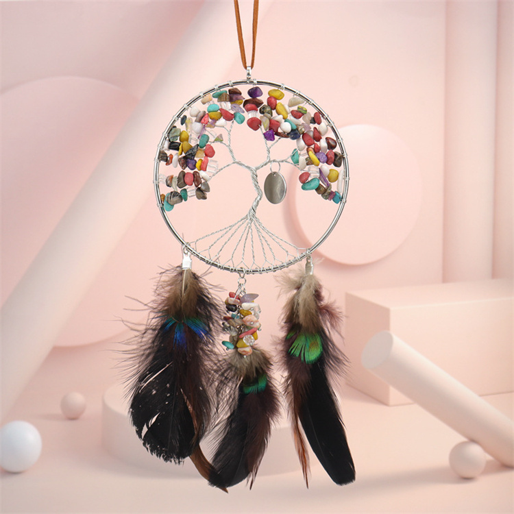 Hand wound crystal gravel dream catcher