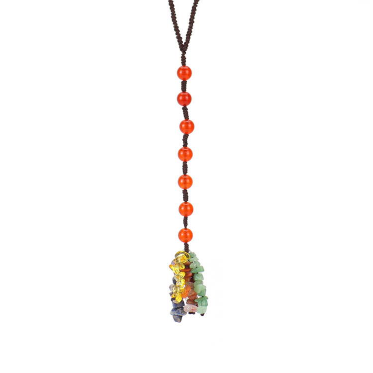 Seven color round bead natural stone woven car hanging