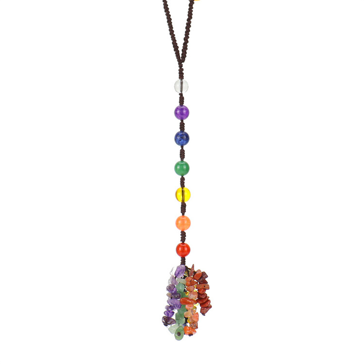 Seven color round bead natural stone woven car hanging