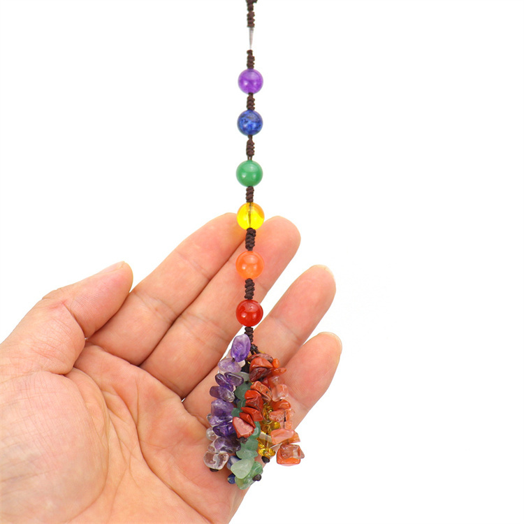 Seven color round bead natural stone woven car hanging