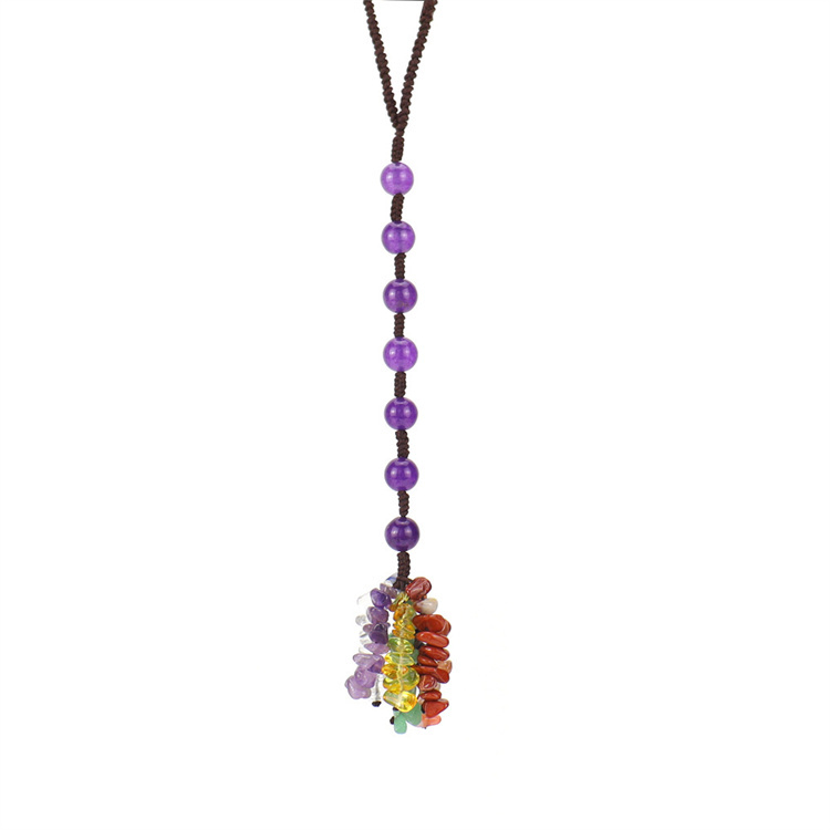 Seven color round bead natural stone woven car hanging