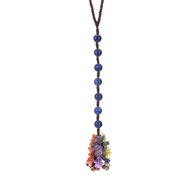Seven color round bead natural stone woven car hanging