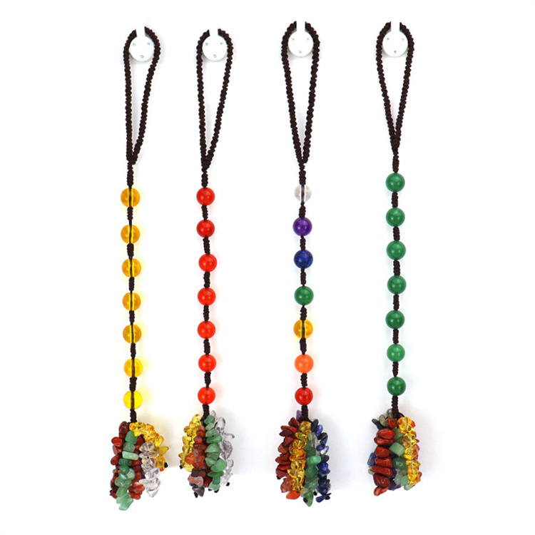 Seven color round bead natural stone woven car hanging