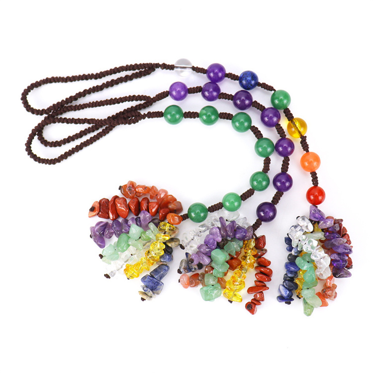 Seven color round bead natural stone woven car hanging
