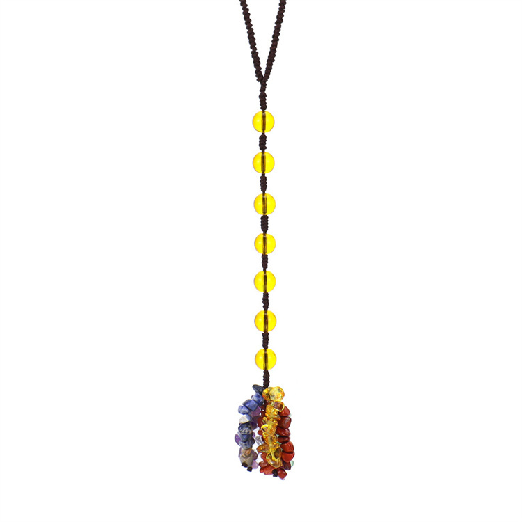 Seven color round bead natural stone woven car hanging