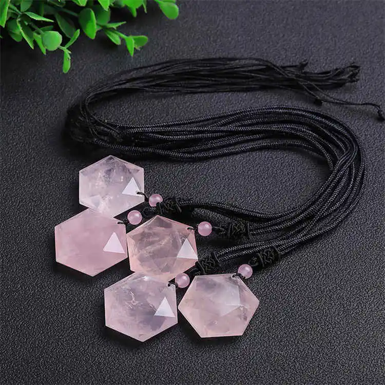 Natural pink crystal six-pointed star pendant