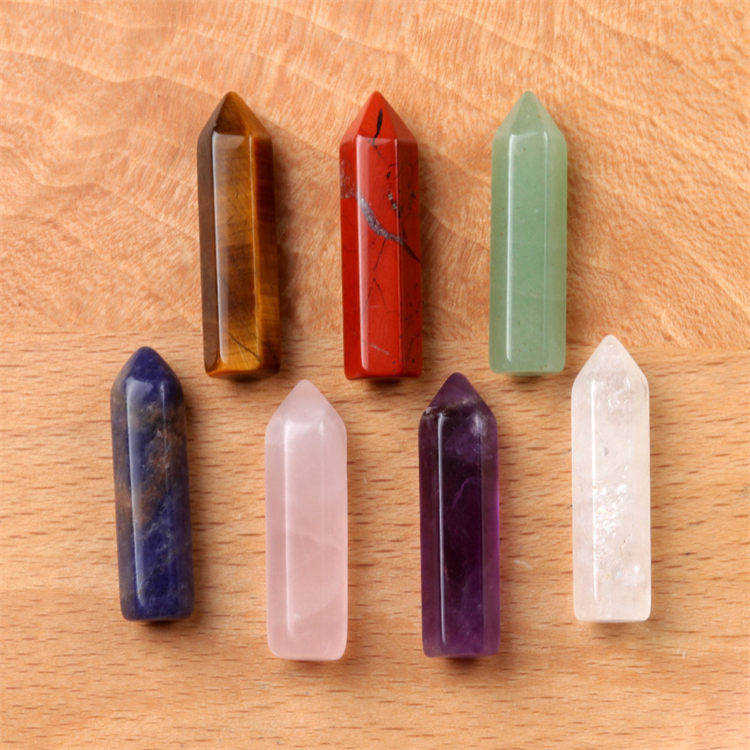 Natural crystal colorful hexagonal column set
