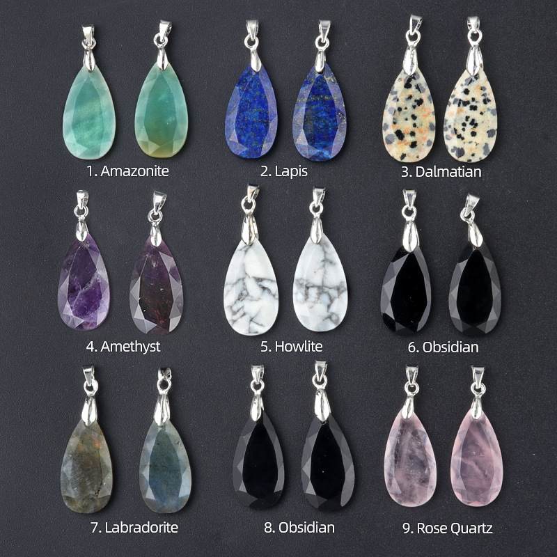Natural crystal faceted drop-shaped necklace