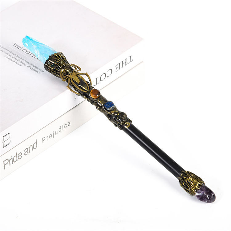 Natural crystal spider magic wand