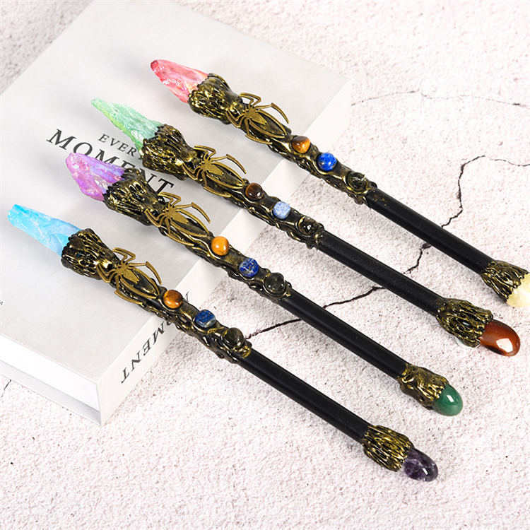 Natural crystal spider magic wand