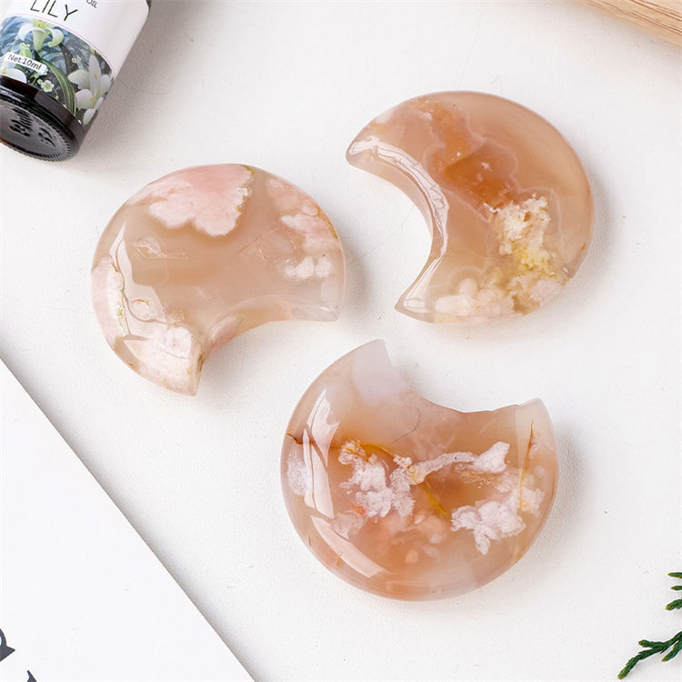 Natural crystal cherry blossom agate moon