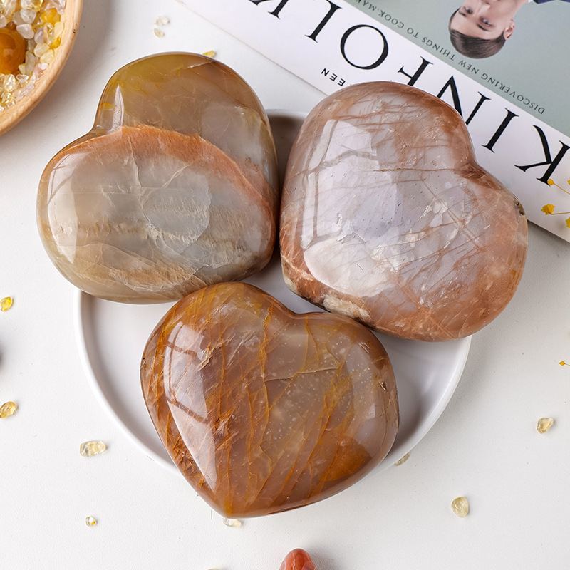 Natural Orange Moonlight Sunstone heart