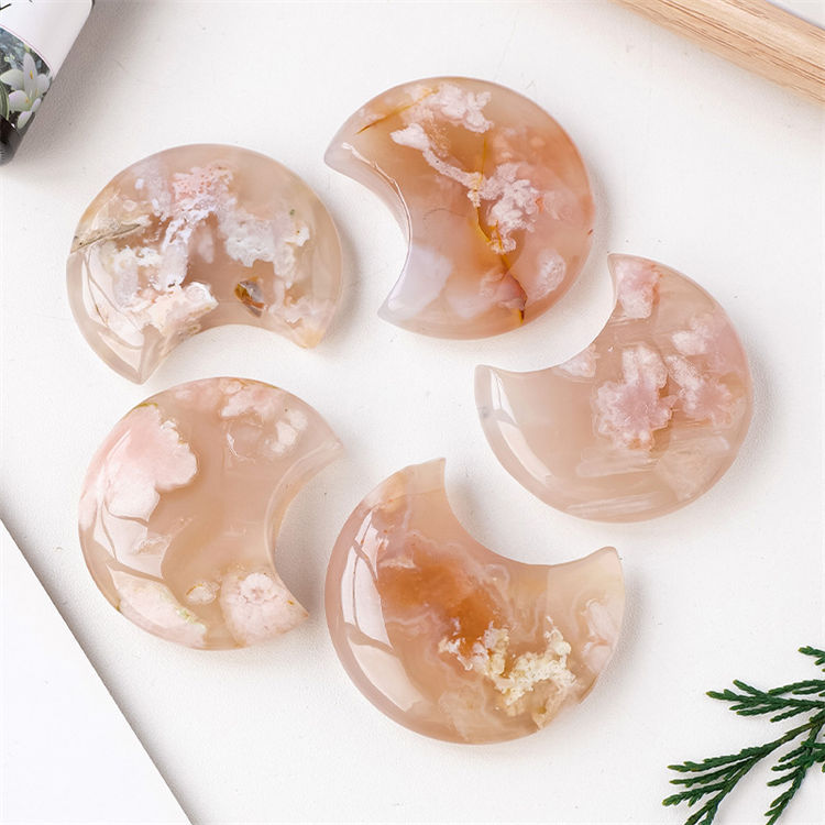Natural crystal cherry blossom agate moon