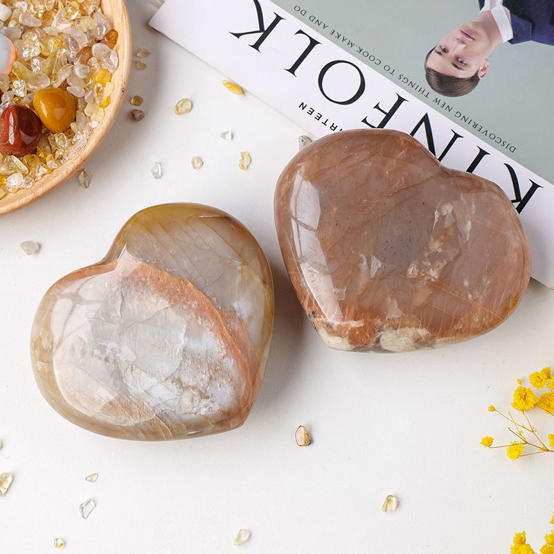 Natural Orange Moonlight Sunstone heart