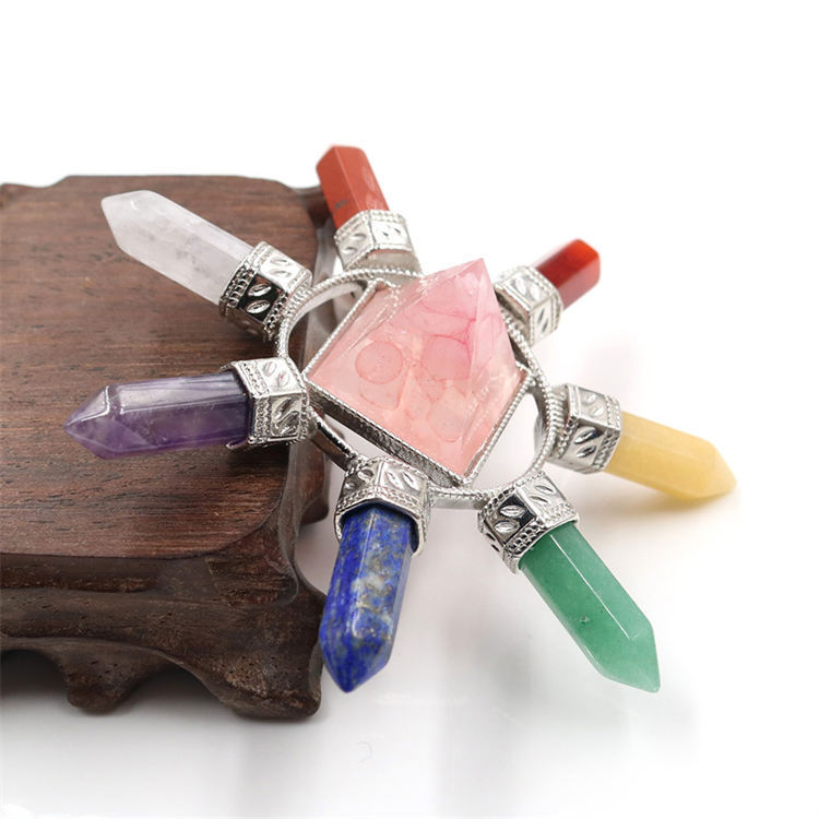 Natural crystal colorful stone hexagonal column combination