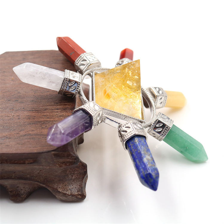 Natural crystal colorful stone hexagonal column combination