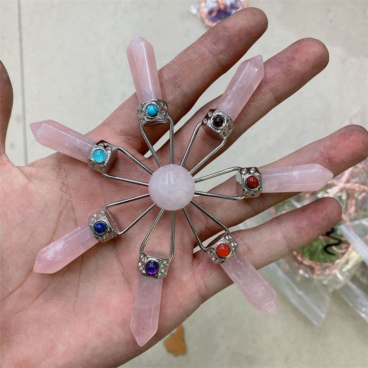Natural crystal colorful stone hexagonal column combination