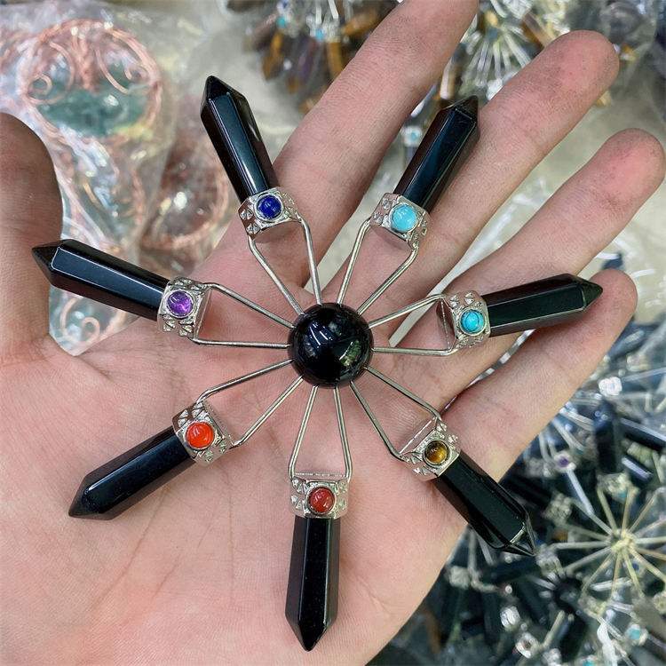 Natural crystal colorful stone hexagonal column combination