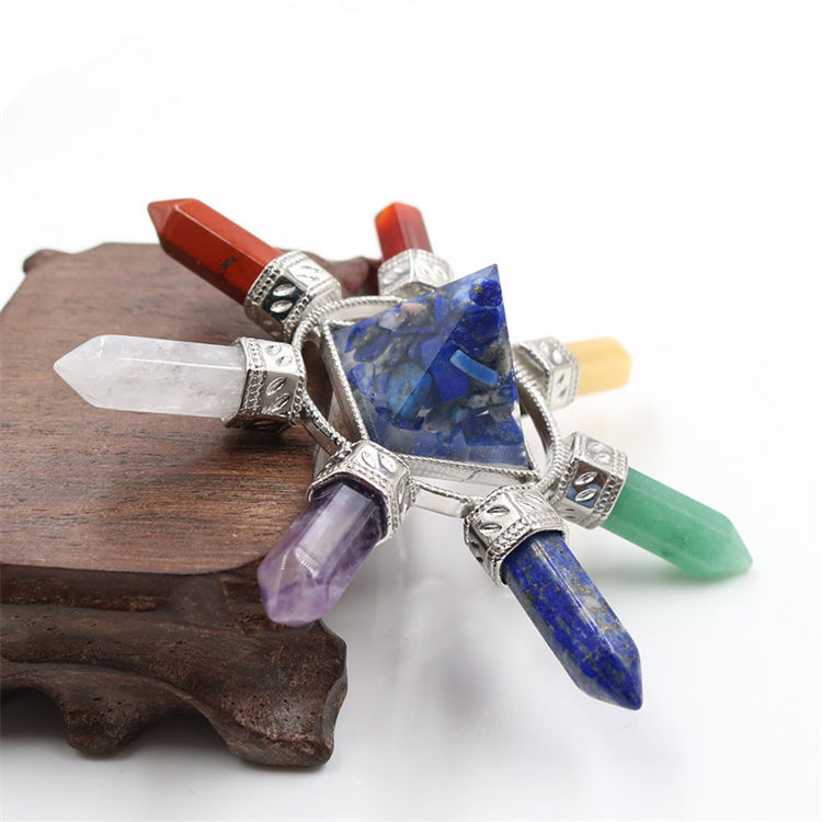 Natural crystal colorful stone hexagonal column combination