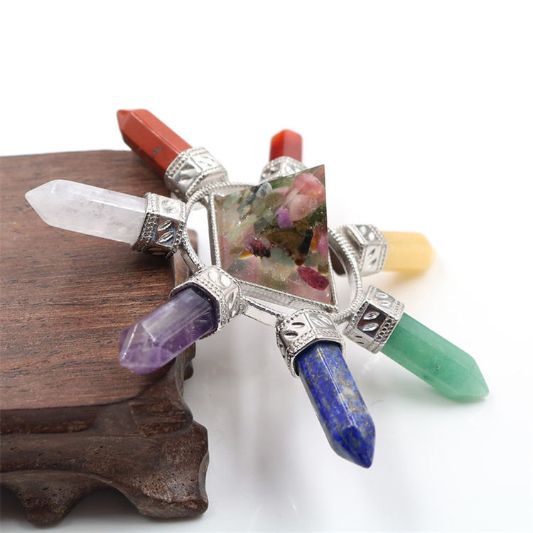 Natural crystal colorful stone hexagonal column combination