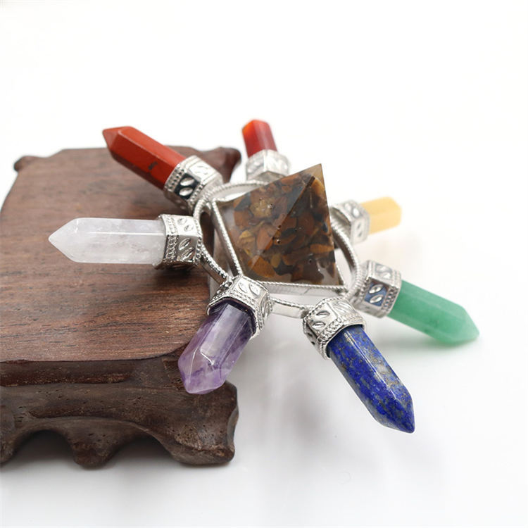 Natural crystal colorful stone hexagonal column combination