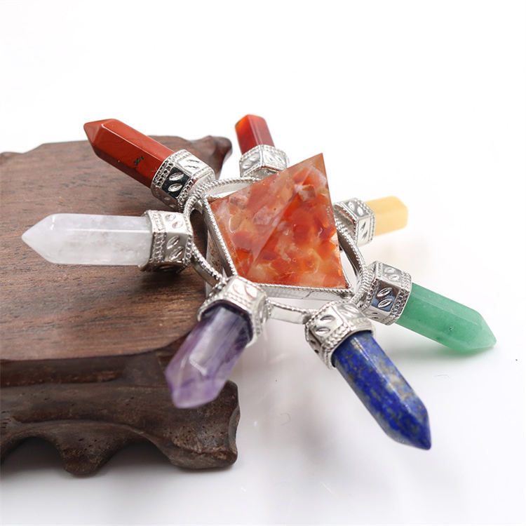 Natural crystal colorful stone hexagonal column combination