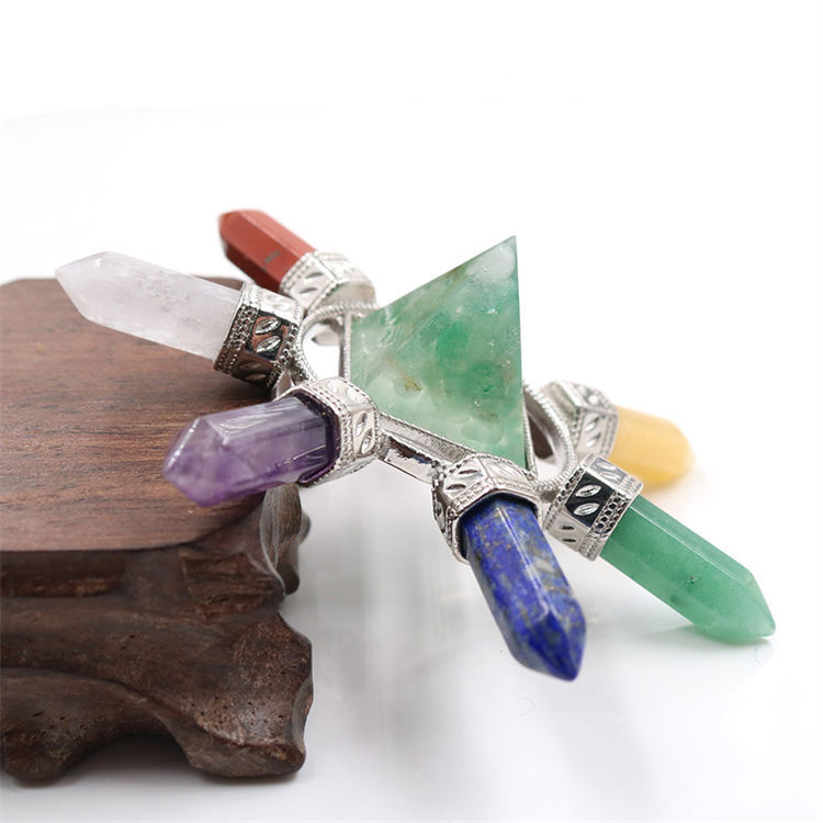 Natural crystal colorful stone hexagonal column combination