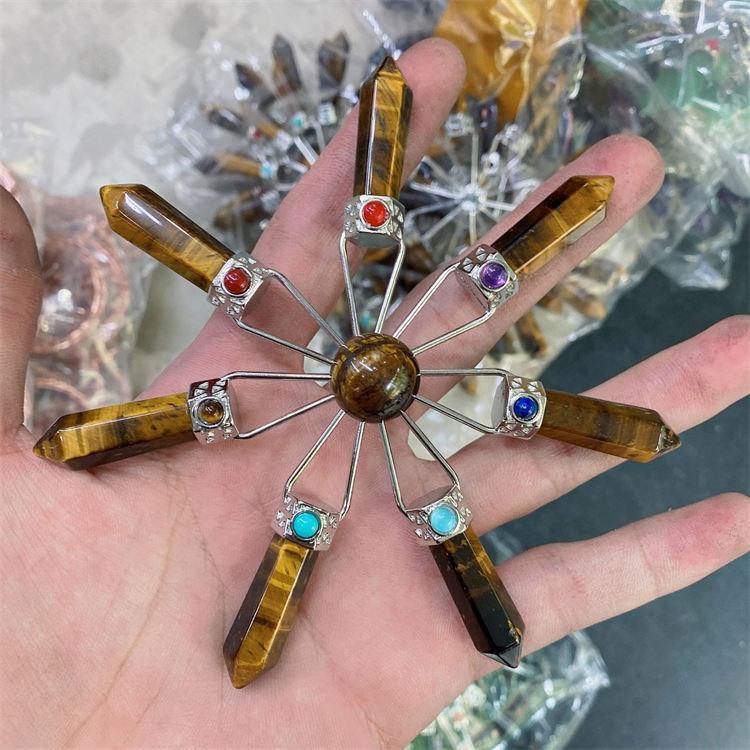 Natural crystal colorful stone hexagonal column combination