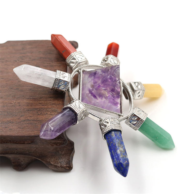 Natural crystal colorful stone hexagonal column combination