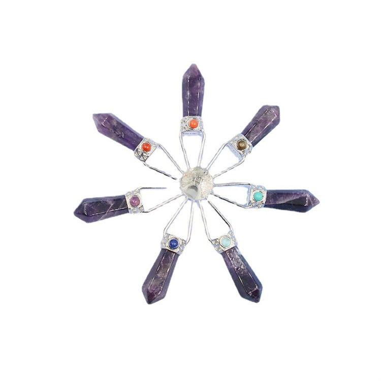 Natural crystal colorful stone hexagonal column combination