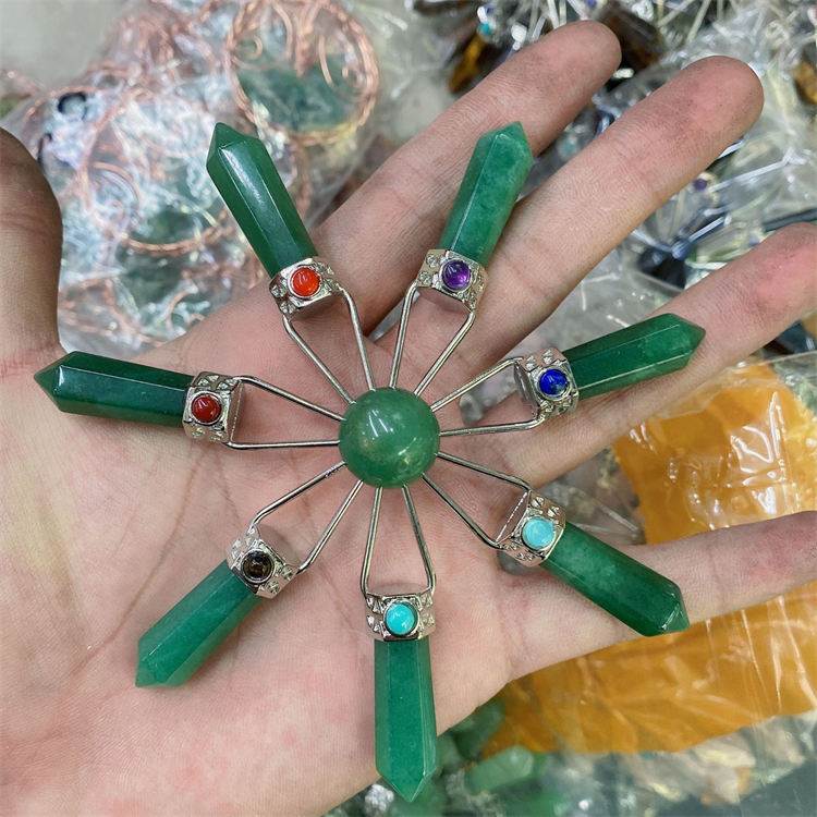 Natural crystal colorful stone hexagonal column combination