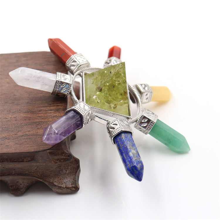 Natural crystal colorful stone hexagonal column combination