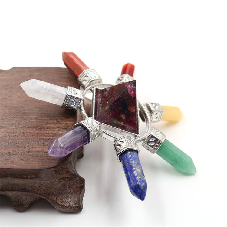 Natural crystal colorful stone hexagonal column combination