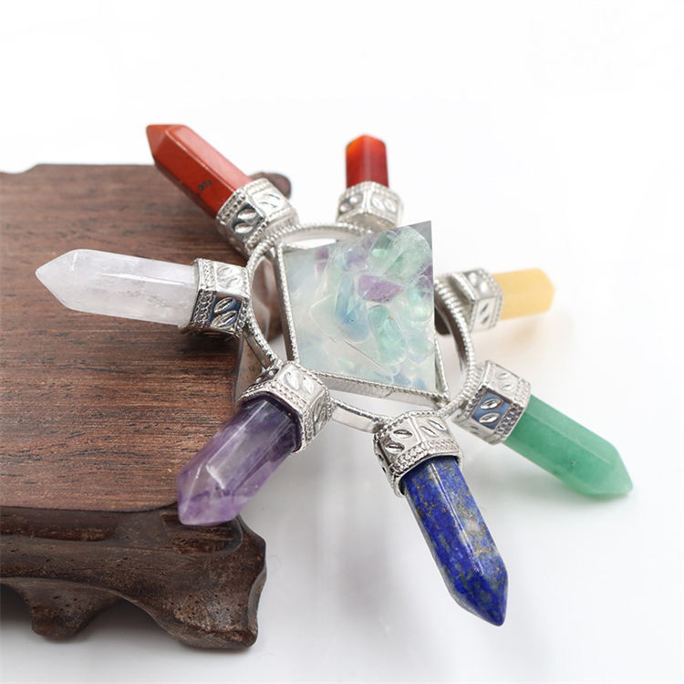 Natural crystal colorful stone hexagonal column combination