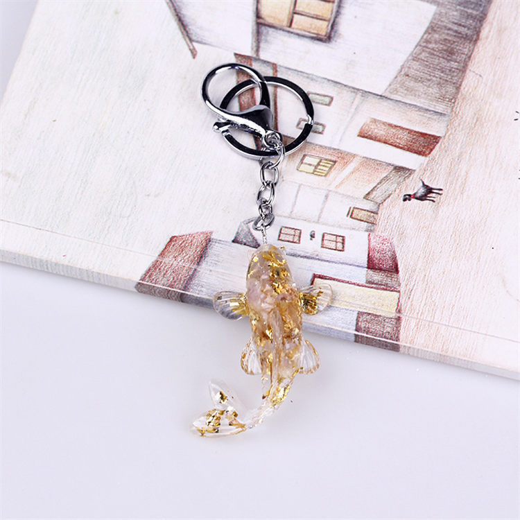 Natural Stone Chips Resin glue fish keychain
