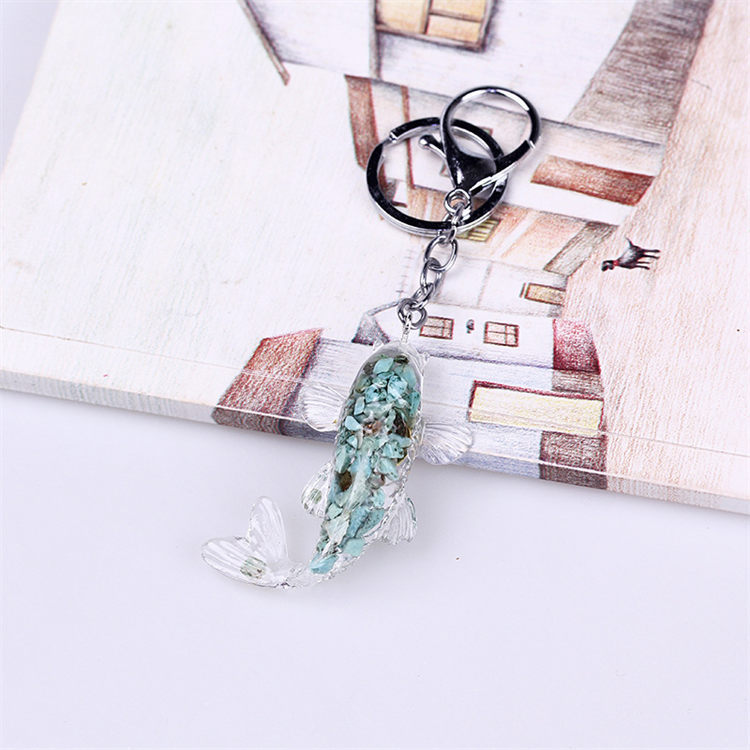 Natural Stone Chips Resin glue fish keychain