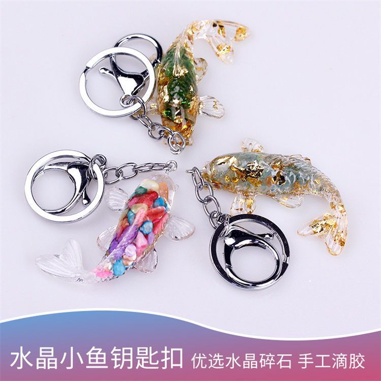 Natural Stone Chips Resin glue fish keychain