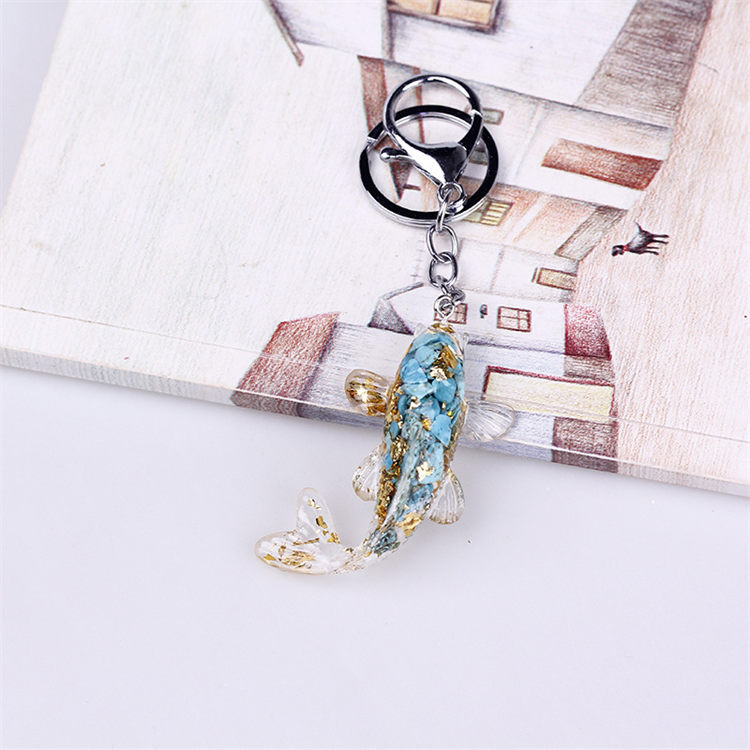Natural Stone Chips Resin glue fish keychain