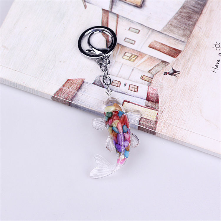 Natural Stone Chips Resin glue fish keychain