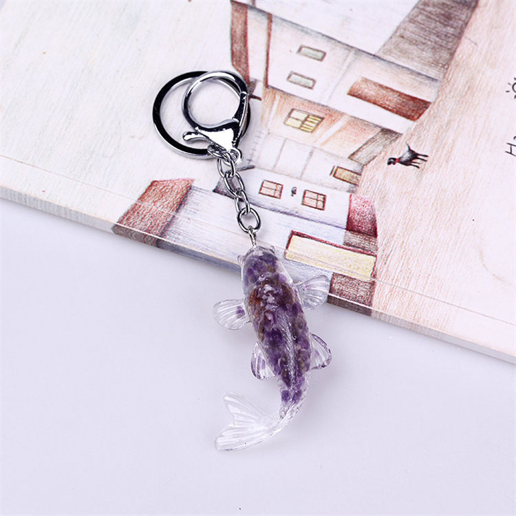 Natural Stone Chips Resin glue fish keychain