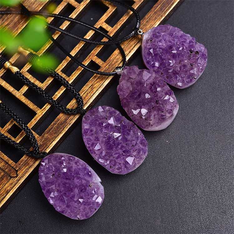 Natural Uruguayan amethyst cluster rough stone pendant