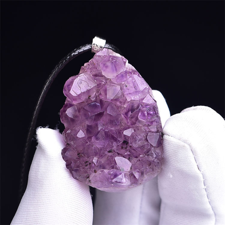 Natural Uruguayan amethyst cluster rough stone pendant