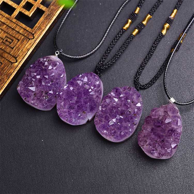 Natural Uruguayan amethyst cluster rough stone pendant