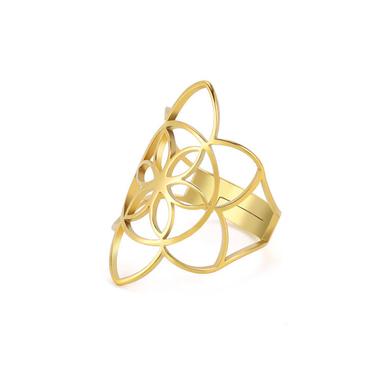 titanium steel six petals flower Adjustable Ring