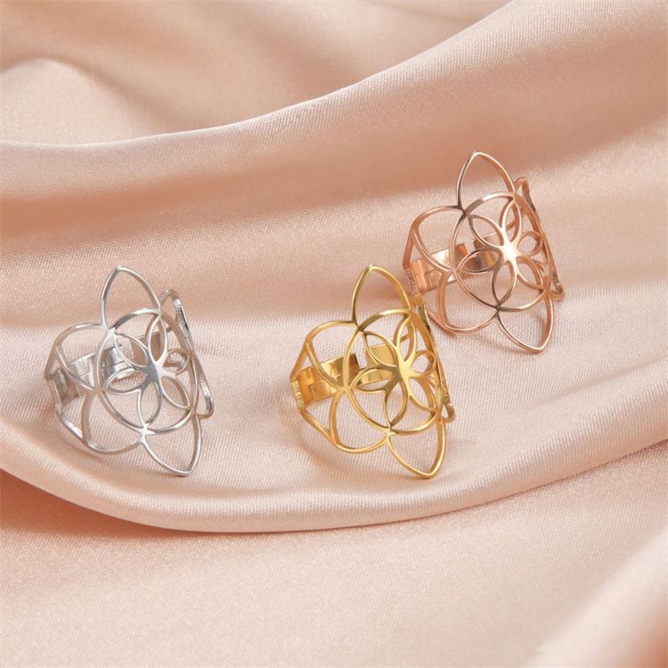 titanium steel six petals flower Adjustable Ring