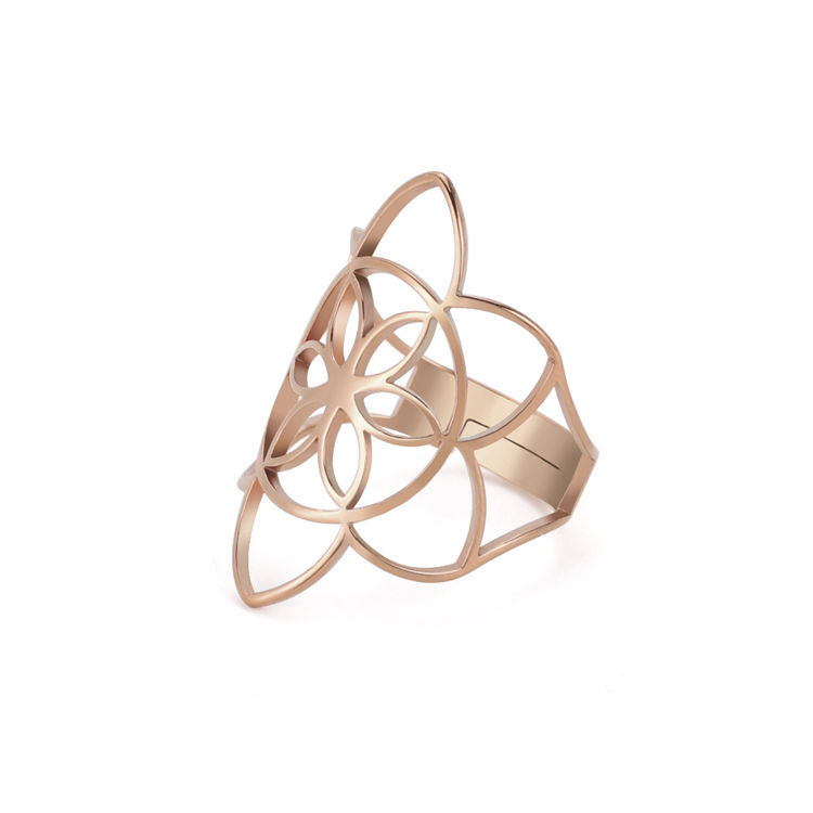 titanium steel six petals flower Adjustable Ring