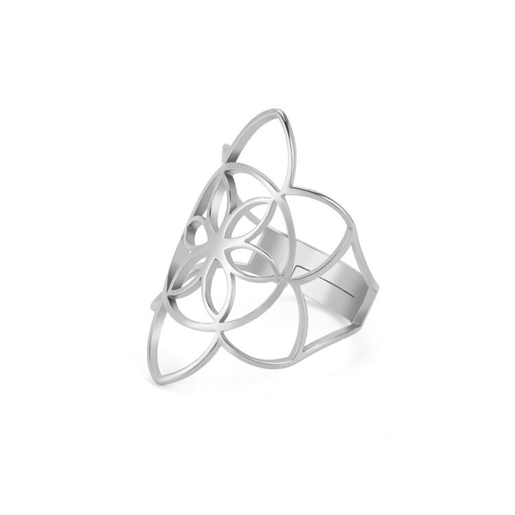 titanium steel six petals flower Adjustable Ring