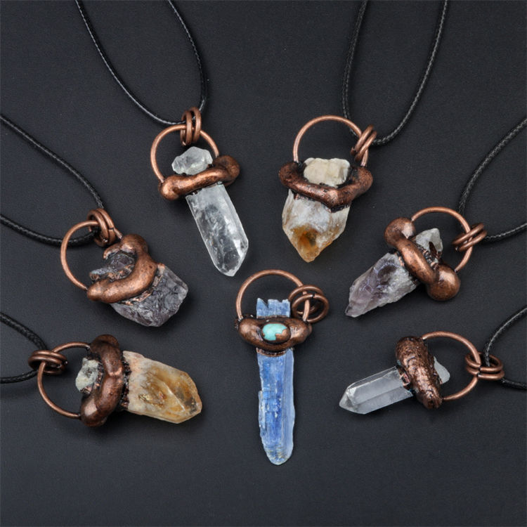 Natural crystal stone vintage pendant